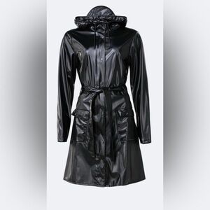 Rains Black Lightweight Hooded w. Belt PU Trench Jacket size XS/ S